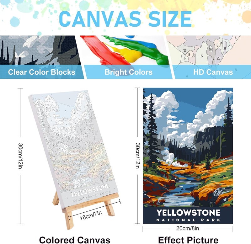 Offito 4 Pack Framed Paint by Numbers Kit for Adults with Wooden Easel, National Parks Easy Paint by Numbers with Frame for Beginners, Adult Paint by Number Kits Framed Canvas for Home Decor Gift 8x12 Inch - Image 3